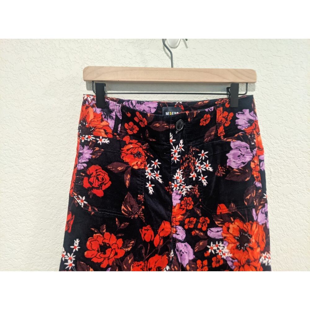 Floral Wide-Leg Women’s Jeans - Black with Red & Purple Floral Print - Picture 2 of 9